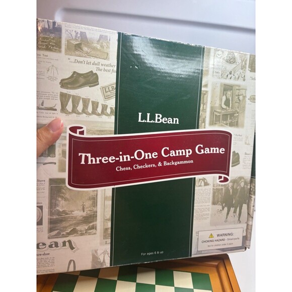 LL BEAN THREE-IN-ONE CAMP GAME: WOODEN CHECKERS,CHESS,BACKGAMMON RV, BEACH GAMES - Picture 10 of 13